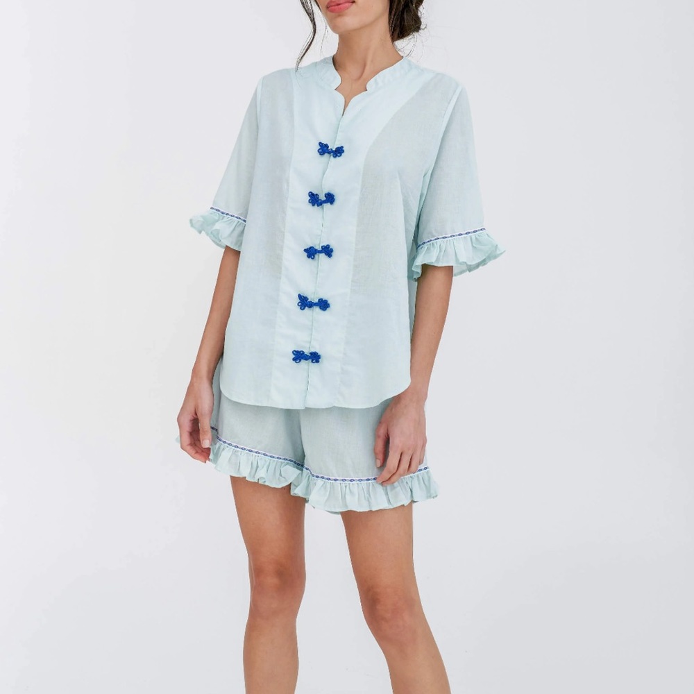 Pitusa frog closure short set Aqua Light Blue ruffled